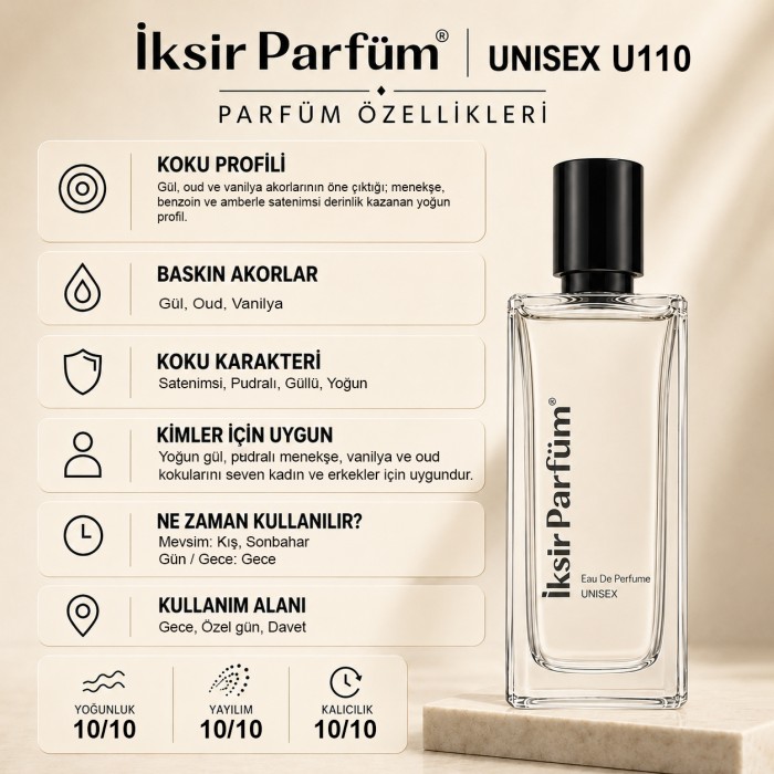 U110 Unisex Parfüm EDP 50 ml - Güllü Saten Oud